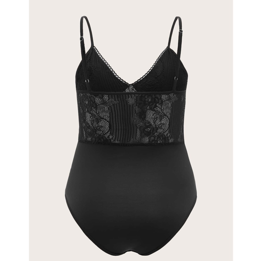 Lace Detail V-Neck Black Bodysuit - Picture 7 of 12
